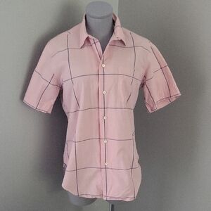 Vintage 80s Ralph Lauren Blue Label Pink Windowpane Shirt - Made in Hong Kong -